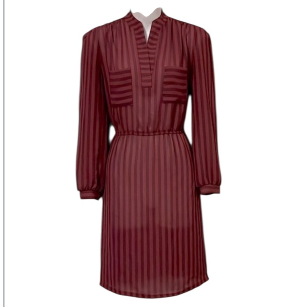 Lady Carol Petites New York Vintage Striped Sheer Long Sleeve Dress MP